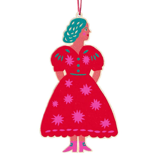 The Printed Peanut Stationery - Bedruckte Holzdekoration „Frau im Kleid“