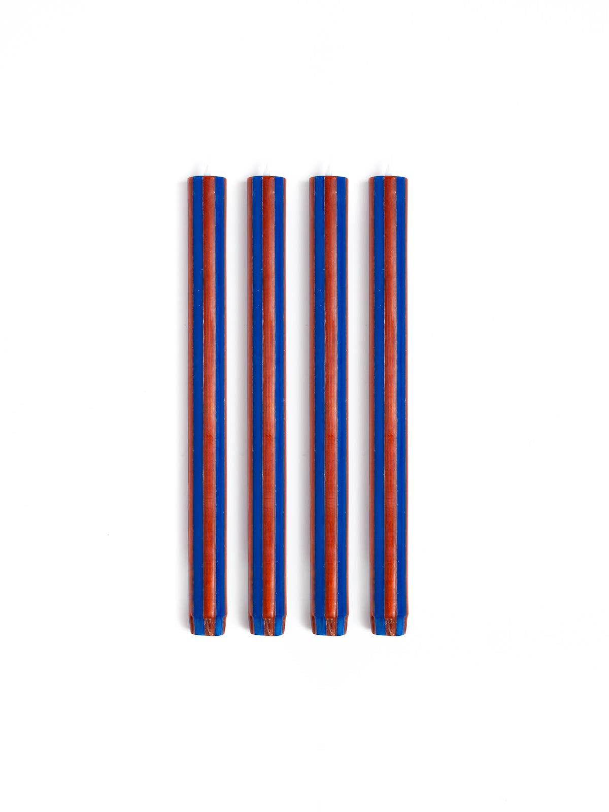 Gestreifte Dinnerkerze Indigoblau / Terrakotta (4er Set)