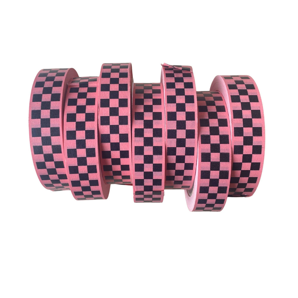 Öko-Papier-Klebeband mit rosa-schwarzem Schachbrettmuster