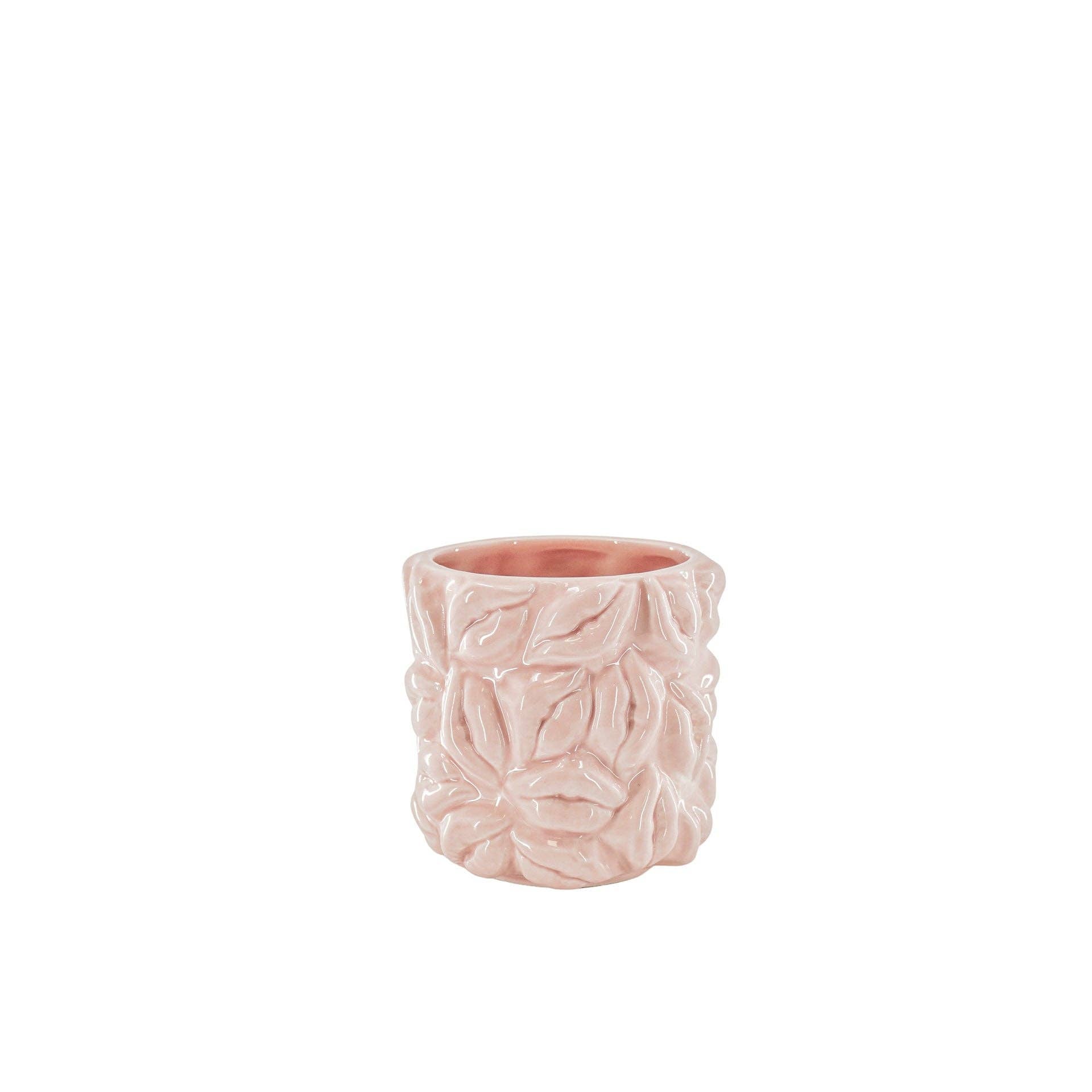 Blumentopf ‚Kisses‘ aus Keramik, Hellrosa – 11 x 11 x 11,5 cm