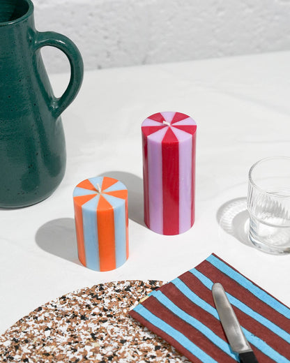 YOD&CO Kerze Stripe Säule S: Amethyst / Weiß