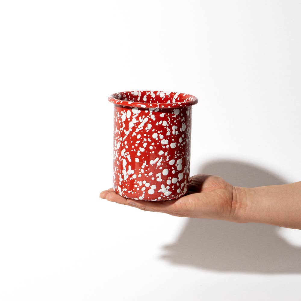 YOD & CO - Gesprenkelter Emaille-Utensilientopf, Rot und Creme