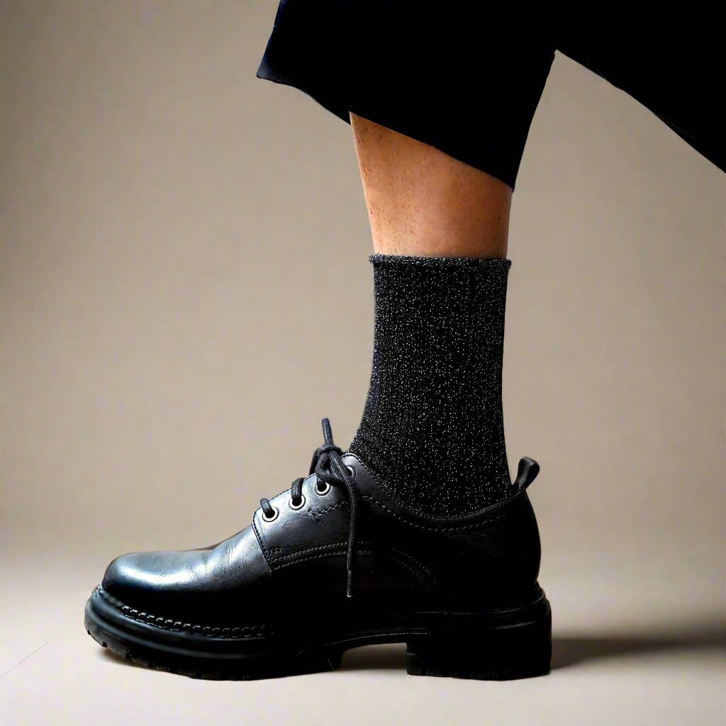 KLUE Glitter Lurex-Socken aus umweltfreundlichem Lyocell | Schwarz: 36-40