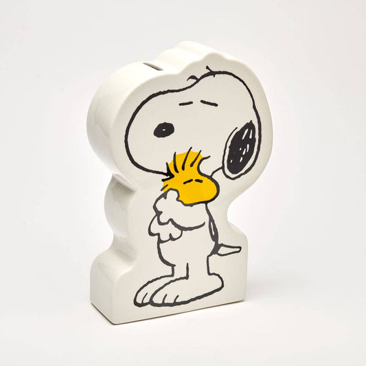 Spardose Peanuts mit umarmendem Snoopy und Woodstock im Vintage-Stil