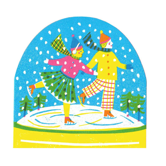The Printed Peanut Stationery - Große Eisläufer-Karte mit Schneekugeln