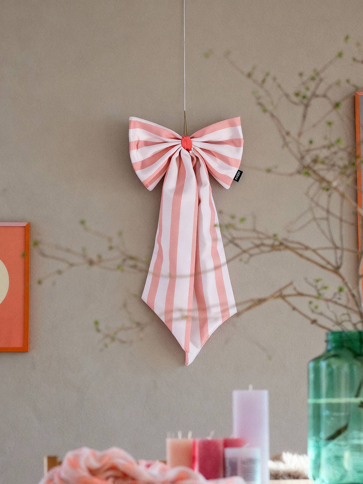 Schleife Canvas offwhite/coral breit gestreift: Coral //  Lieferzeit 3-4 Wochen !!