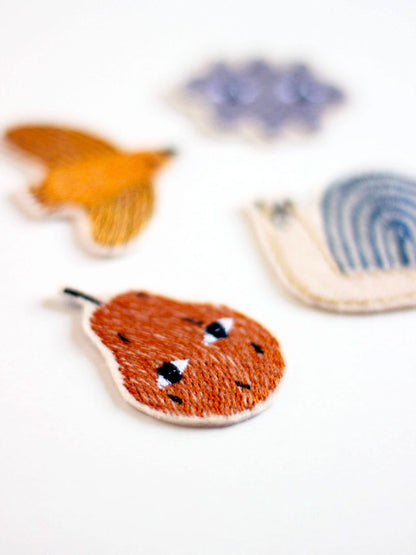 half bird – Aufnäher SET "Schnecke, Birne, Wolke, Vogel"