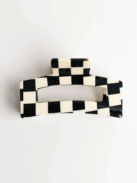 NAT + NOOR – Haarklammer in kariert, schwarz  - 8,8 cm