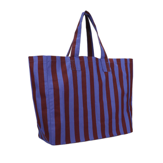 kleine bande – Strandtasche aus Baumwolle, gestreift, Kornblume + Dunkelrosa