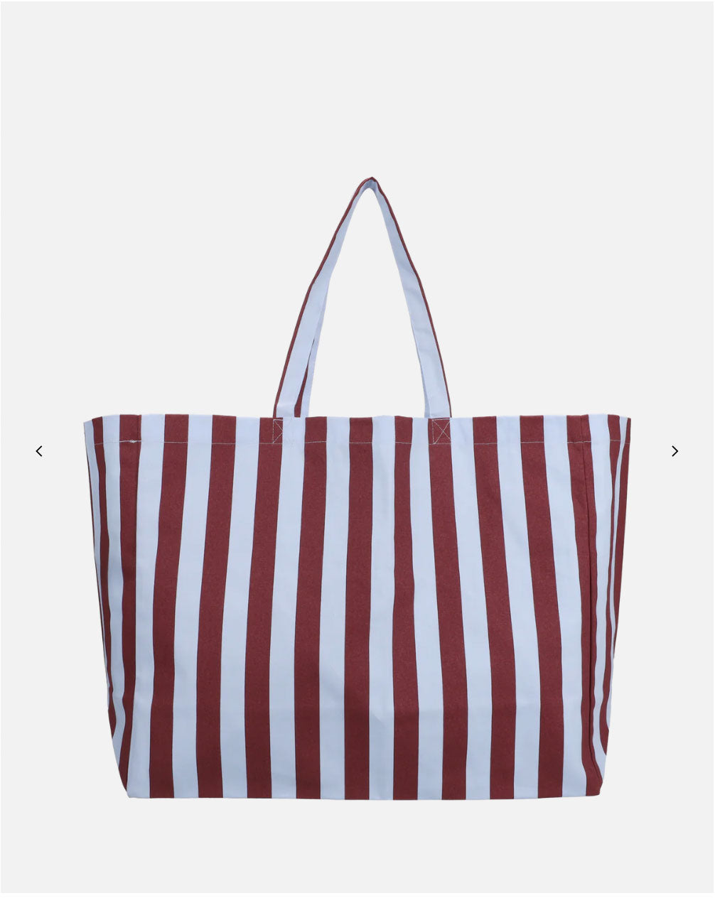 kleine bande – Strandtasche aus Baumwolle, gestreift, Himmelblau + Feige