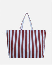 kleine bande – Strandtasche aus Baumwolle, gestreift, Himmelblau + Feige