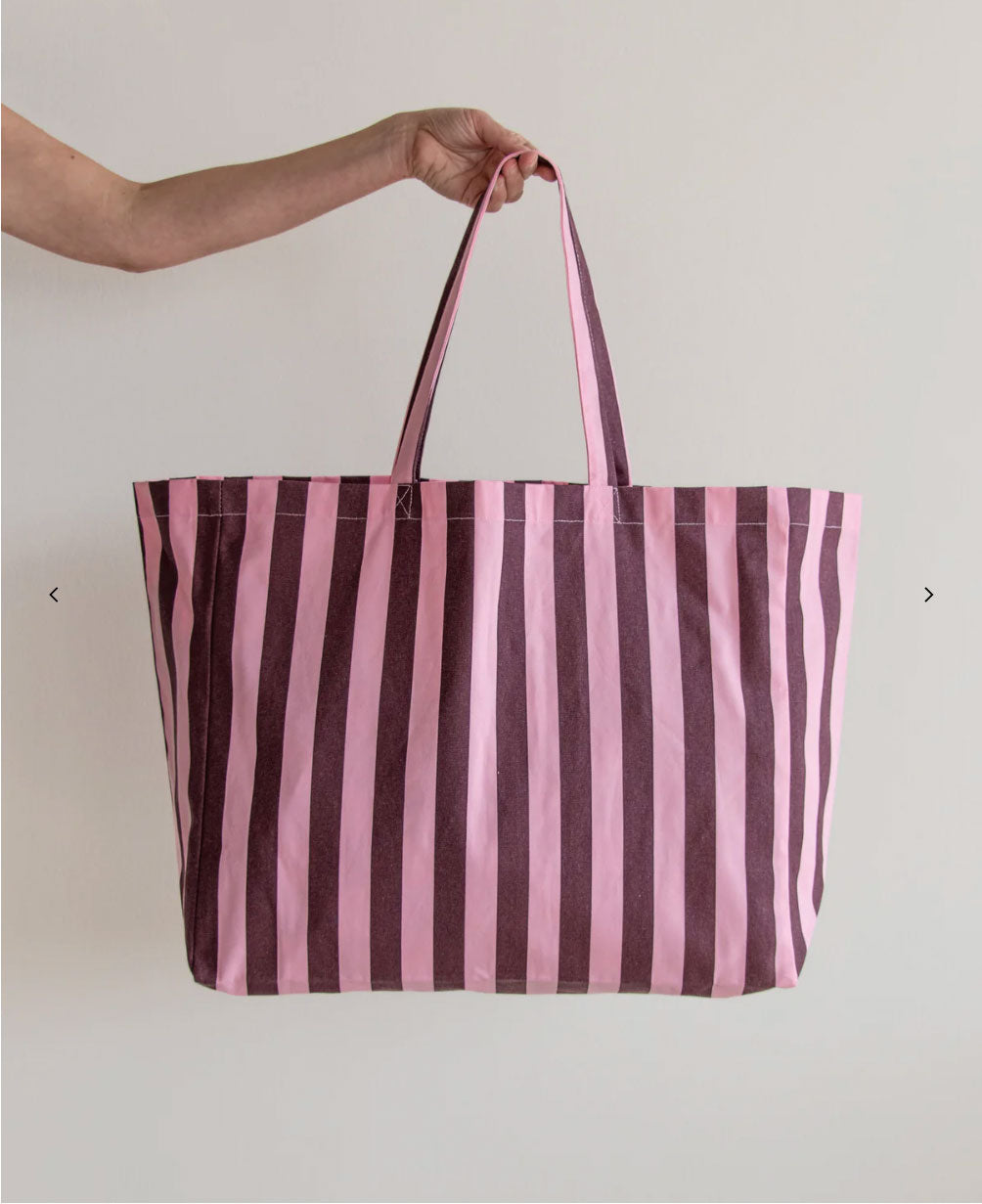 kleine bande – Strandtasche aus Baumwolle, gestreift, Schokolade + Kaugummi
