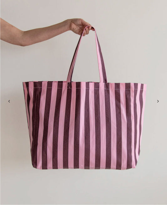 kleine bande – Strandtasche aus Baumwolle, gestreift, Schokolade + Kaugummi